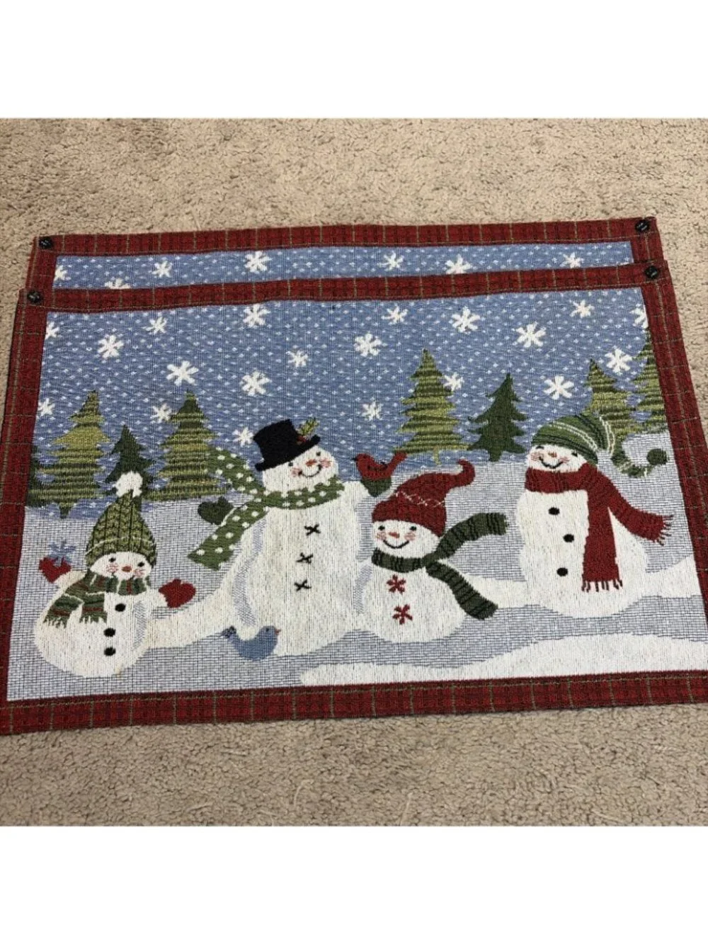 Set of 4 Christmas Snowman Tapestry Placemats 19X12 Colorful Winter Snow Holiday